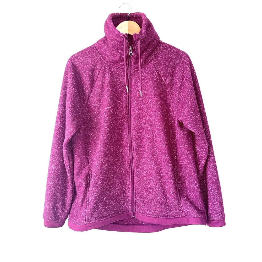 AVIA Women's Active Polar Fleece Zip Up Sweater Funnel Neck & Pockets L 12-14